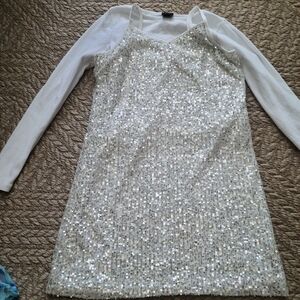 Art Class White Sequin Dress with Long Sleeves